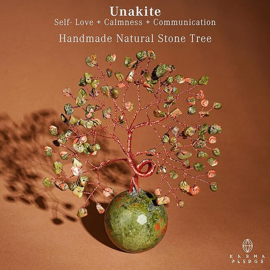Crystal Tree of Life Home and Office Decor Gifts for Women, Unakite Chakra Healing Stones Feng Shui Bonsai Tree for Positive Energy, Money, Good Luck, Christmas Decor, Birthday Gifts for Mom