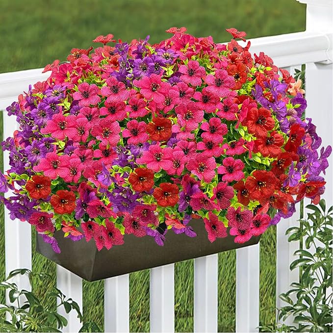 10 Bundles Spring Artificial Flowers for Outdoor,UV Resistant Fade Proof Outdoor Fake Flowers, No Maintenance Needed for Porch, Yard, Garden Decor-Fully Enjoy Your Free Time