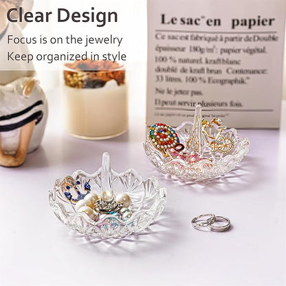 H&D HYALINE & DORA Clear Crystal Ring Holder, Glass Jewelry Dish, Display for Wedding, Wavy Shape Gift for Mom, Wife, Girl
