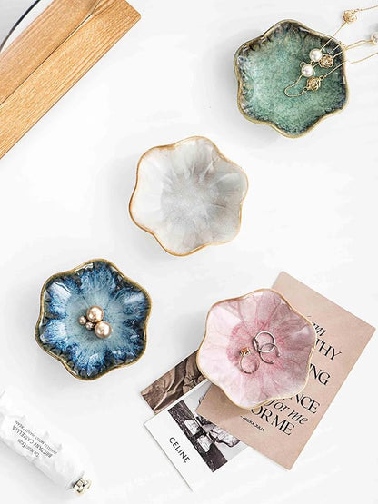UNICASA Ceramic Lotus Jewelry Dish Set of 4, Decorative Jewelry Trays Set, 4.25 inch Trinket Dish - for Necklace, Ring, Watch Keys, Bracelet, Earrings, Mother's Day, Christmas, Wedding for Women