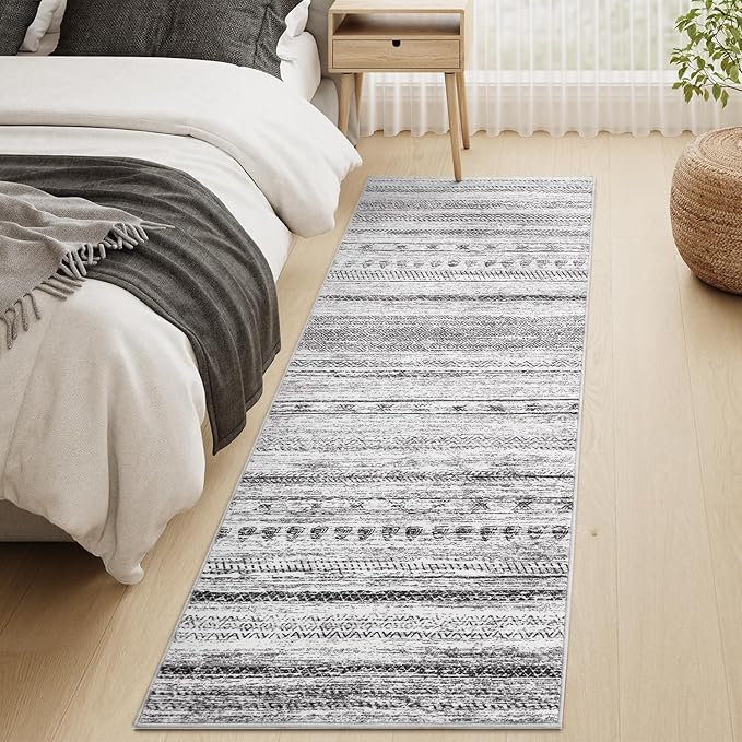 2x6 Runner Rug Machine Washable Non Slip Area Rug Distressed Neutral Moroccan Boho Rug Ultra Soft Floor Runners for Hallways for Entryway Laundry Room Kitchen, Black