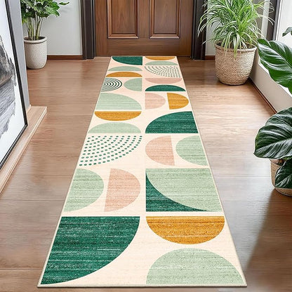 MUJOO Green Runner Rug Washable,Boho 2x8 Area Rugs for Hallways Kitchen Bedroom Entryway Bathroom,Non Slip Carpet Long Mat Indoor,Soft Modern Abstract Sage Green