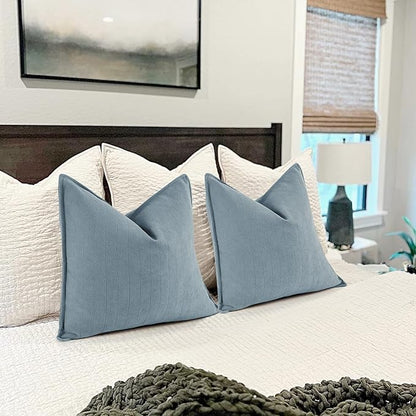 ZWJD Blue Pillow Covers 26x26 Set of 2 Chenille Pillow Covers with Elegant Design Soft and Luxurious Decorative Throw Pillows for Couch, Bed, and Home Decor,Light Blue
