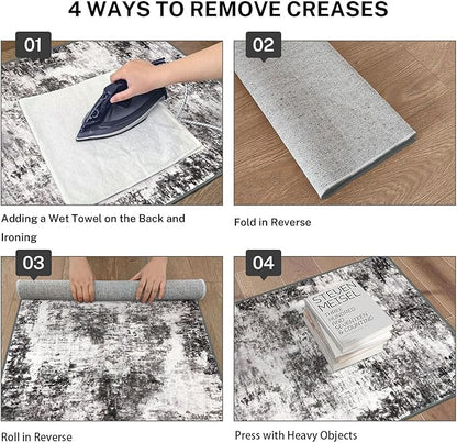 Modern Abstract Entryway Rug Indoor 2x3 Washable Non-Slip Soft Black Grey Small Area Rug Kitchen Mat Thin Print Faux Wool Floor Carpet for Entrance Bedroom Office