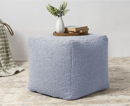 L. R. Resources, Inc. LR Home Handmade Contemporary Solid Boucle Square Indoor Medium Pouf Ottoman, Blue | Foot Rest for Bedroom, Living Room & Dorm Decor | 18 x 18 x 18 Filled Pouf for Seating