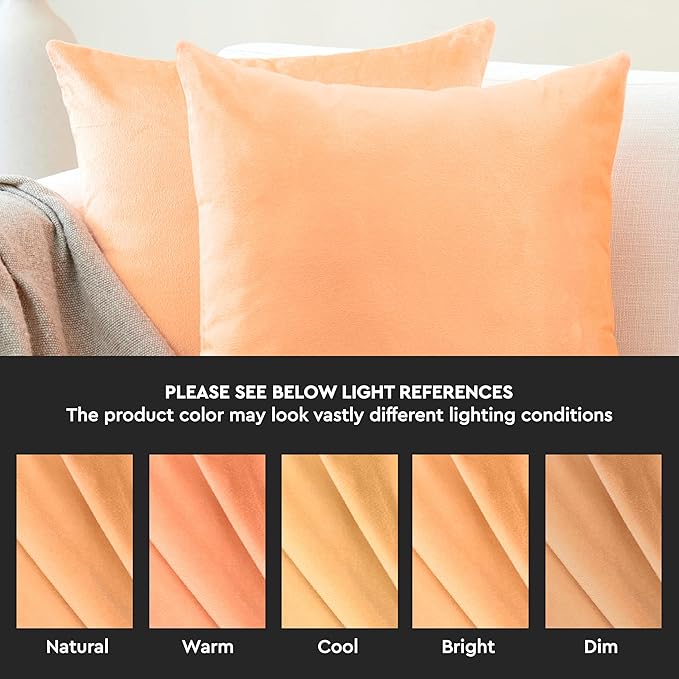 Encasa XO Velvet Throw Pillow Covers 20x20 in (50x50 cm) - Peach - Set of 2 No Inserts, Only Pack of 2 Cases | Soft Square Decorative Euro Shams Cushion Cover for Couch, Sofa