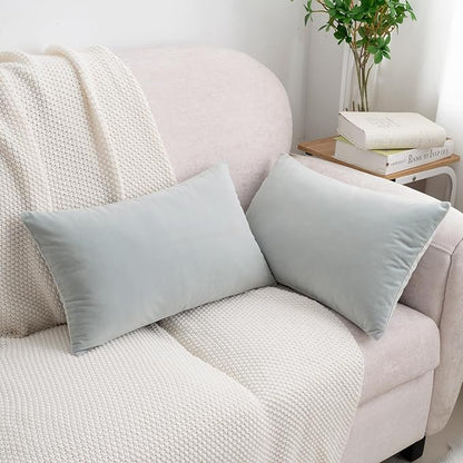 HWY 50 Baby Blue Velvet Rectangular Throw Pillow Covers 12x20 Inch, Pack of 2 Soft Cozy Solid Decorative Luxury Cushion Cases for Couch Sofa Bed Living Room Bedroom