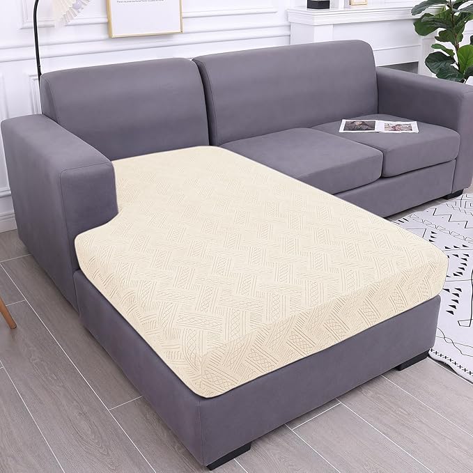 hyha Couch Cushion Covers, Stretch Sofa Seat Cushion Slipcover, Sectional Couch Covers L Shape with Elastic Bottom for Sectional Sofa(Chaise, Beige)
