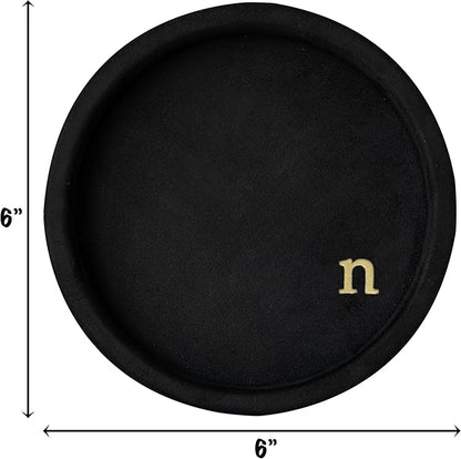 COLLECTIVE HOME - Velvet Jewelry Tray, 6" Monogrammed Jewelry Dish, Smooth Velour Display Dish for Rings, Earrings, Necklaces, Makeup, Personalized Gifts for Women (Black-n)