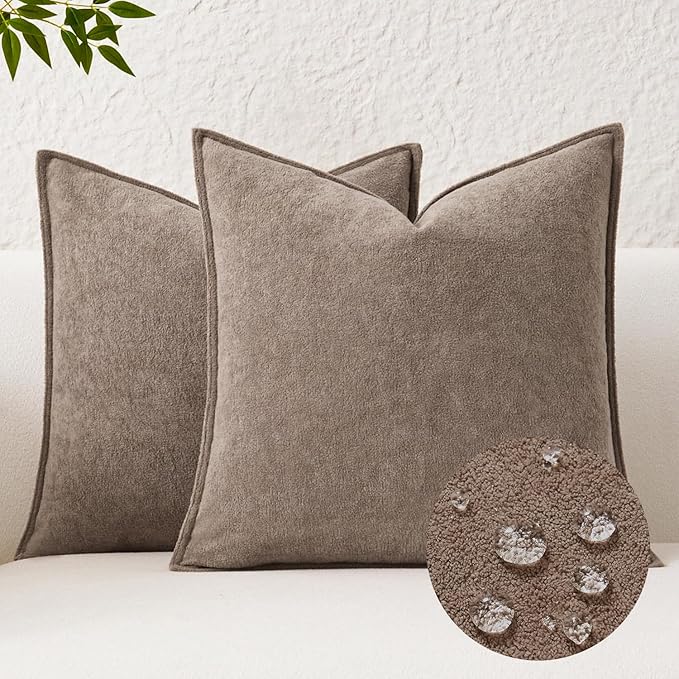 Kevin Textile Waterproof Decorative Pillow Covers Taupe 16x16 Inch Pack of 2 Soft Boucle Textured Throw Pillowcases Elegant Accent Pillows for Couch Sofa Chair Bed Home Decor Indoor Outdoor