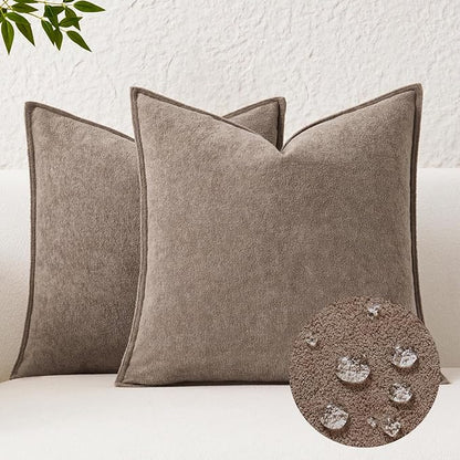 Kevin Textile Waterproof Decorative Pillow Covers Taupe 22x22 Inch Pack of 2 Soft Boucle Textured Euro Pillowcases Elegant Accent Pillows for Couch Sofa Chair Bed Home Decor Indoor Outdoor