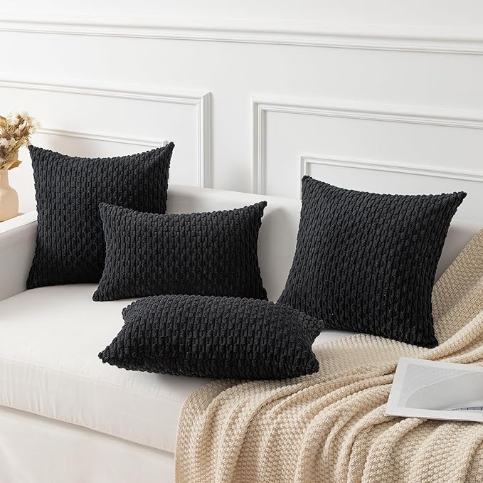 Kevin Textile 2 Packs Decorative Pillow Covers for Couch Outdoor Pillows Cover Boho Striped Velvet Pillow Covers Set of 2 40cm x 40cm 16 x 16 Inch Black
