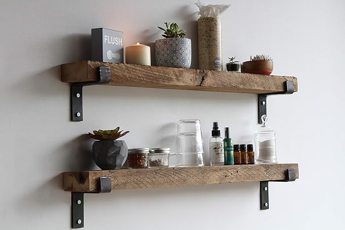 Urban Legacy Accent Shelves | Reclaimed Barn Plank | Set of 2 with Full Brackets (Natural 48"x 4.5"x 2")