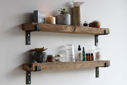 Urban Legacy Accent Shelves | Reclaimed Barn Plank | Set of 2 with Full Brackets (Natural 48"x 4.5"x 2")