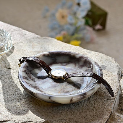 ZSHAWN Natural Marble Ring Dish Jewelry Tray – 5.5" Trinket Dish for Rings Earrings Necklace, Scratch-Resistant Vanity Organizer, Elegant Gift for Women (Calacatta Viola)