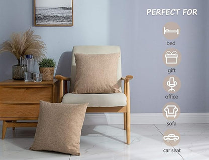 Stellhome Linen Throw Pillow Covers Square Solid Farmhouse Burlap Cushion Covers for Bed Couch Sofa Bench, 26 x 26 inch (65 cm), Natural Linen, Set of 2