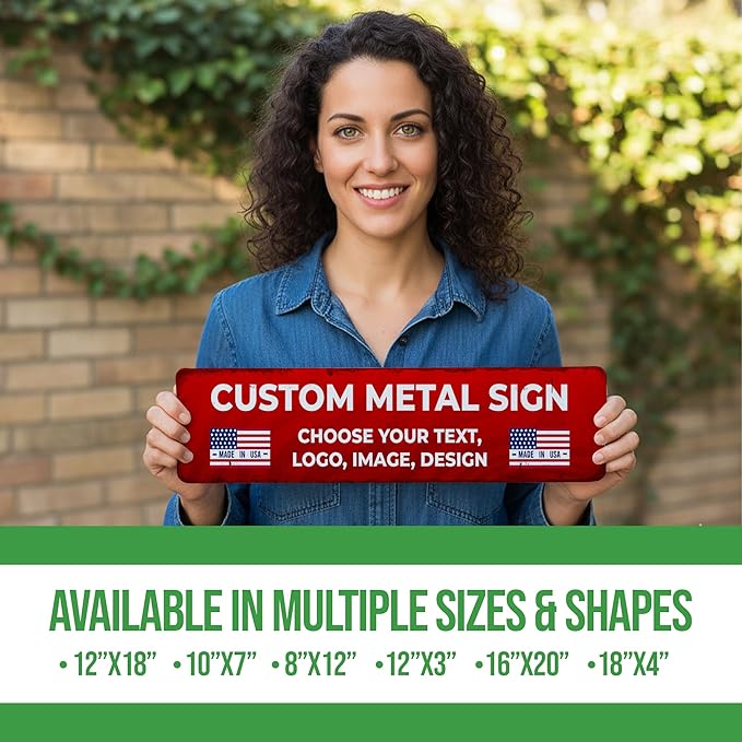 Custom Metal Signs by BCB for Outdoor Use – Heavy-Duty 1mm Thick Personalized Metal Sign | Vintage Outdoor Wall Art, Yard Decor, Street, Garage & Garden Signs | Multiple Sizes | Made in USA