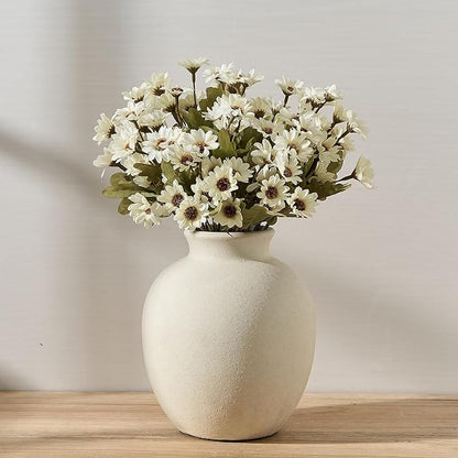 SIDUCAL Ceramic Decorative Flower Vase | 7.48 Inch Pottery Rustic Farmhouse Boho Vase for Home Decor, Table, Living Room, Bathroom, Coffee Desk, Shelf, Mantel Decoration, Wedding, White