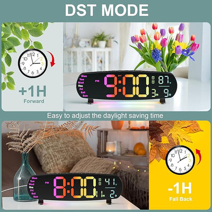 13.7" Digital Wall Clock Desk Clocks with Temperature, 11 RGB Colors, Night Lights, Alarms, Auto Dimming, Timer, DST, Remote Control, Digital Clock for Classroom Livingroom Gym Gaming, Gift for Senior