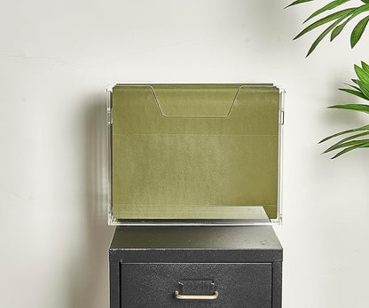 Acrylic File Holder - Clear Hanging File Organizer Box, Modern Acrylic File Folder Organizer, Lucite Hanging File Crate Bin with handles, Transparent Desktop File Folder Box for Letter Size