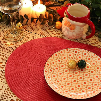 Noctiflorous Oval Braided Placemats Set of 8 Woven 12x18 Inch Non Slip Washable Heat Resistant Place Mats Round Tablemats for Dining Kitchen Party Daily Table Decor Dinner Mats (Red, 8)