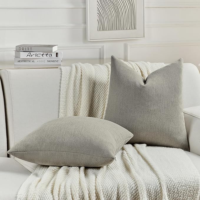 FUTEI Smoke Gray Chenille Decorative Throw Pillow Covers 18x18 Inch Set of 2,Soft Cozy Faux Linen Textured Cushion Case,Farmhouse Home Decor for Couch Living Room