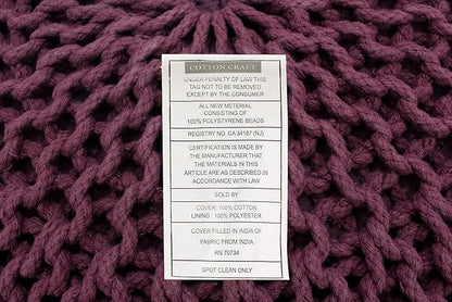 COTTON CRAFT Round Pouf - Hand Knitted Cotton Braid Cord Cable Dori Ottoman - Foot Stool - Floor Pouf Footrest Accent Seat Furniture Bean Bag - Living Room Kids Room Nursery Dorm Décor - 20x14 - Plum