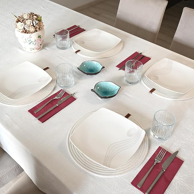 Round Placemats, Set of 4, Handmade by Braided Cotton Cord for Kitchen and Dining Table, Dia. 12.6 Inch, Doublesided, Heat Resistant, Off-White