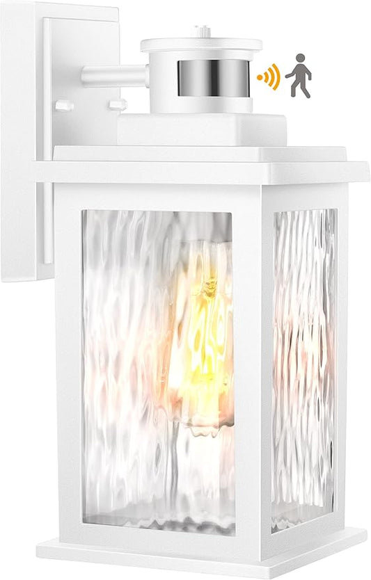 VIANIS Motion Sensor Outdoor Lights, Aluminum Waterproof Porch Lights Outdoor with Water Glass for Porch, Garden, Front Door White Standard Size