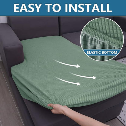 hyha Waterproof Sectional Couch Covers, Non Slip Sofa Couch Cushion Covers L Shape, Thick Stretch Jacquard Fabric, Washable Sofa Slipcovers with Elastic Bottom (1 Piece for Chaise, Green)