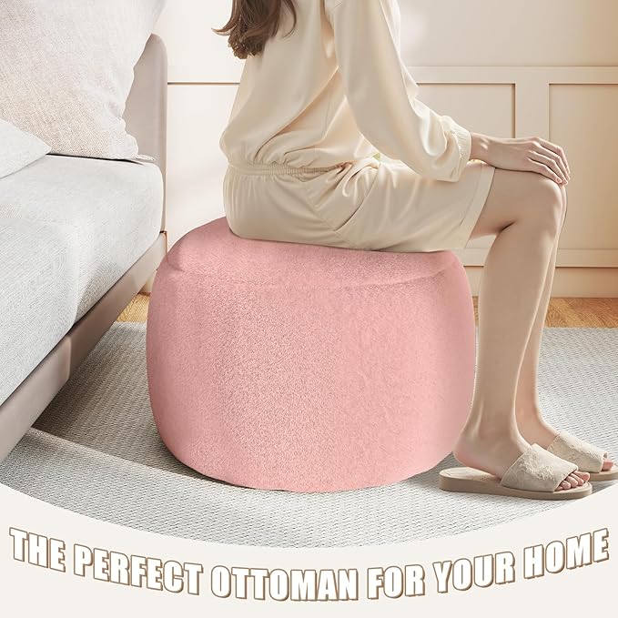 Round Stuffed Pouf Ottoman for Foot Rest, A Round Modern Foam Filled Poufs, Floor Chair for Living Room, Nursery, Dorm,Outdoor, A Soft Modern Foot Stool Perfect to Rest Your Feet (Pink, 20Inch)