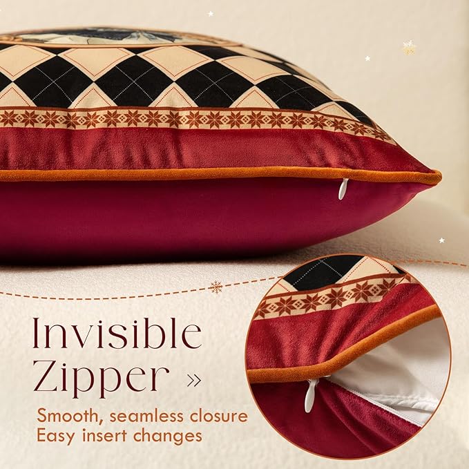 Easter Bunny Checkered Pillow Cover Decorations, Velvet Euro Sham Covers Decorative Throw Pillow Covers 18x18 for Couch Sofa Bed Home Decor
