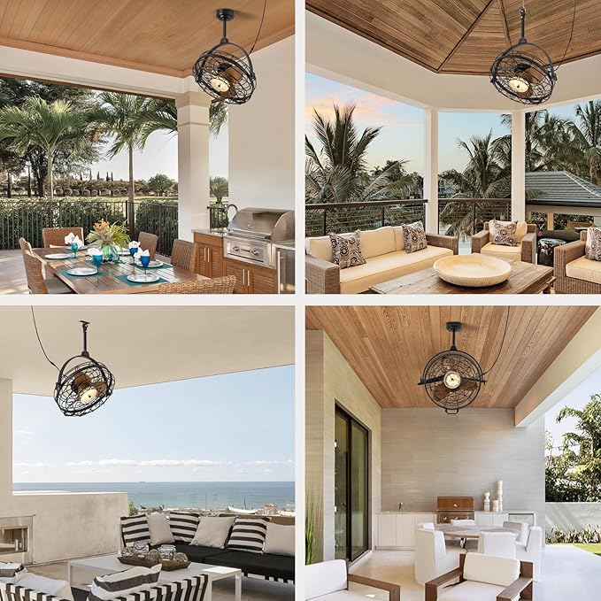 CROSSIO 23'' Outdoor Ceiling Fans with Lights, Gazebo Fan Wet Rated Remote&APP Control, Dimmable Hanging Fan with Plug in Cord for Patio Pergola
