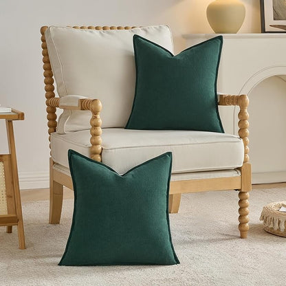 FUTEI Christmas Dark Green Chenille Throw Pillow Covers 20x20 Inch Set of 2,Edges Double-Stitched Cushion Cases,Modern Home Decor for Couch Living Room
