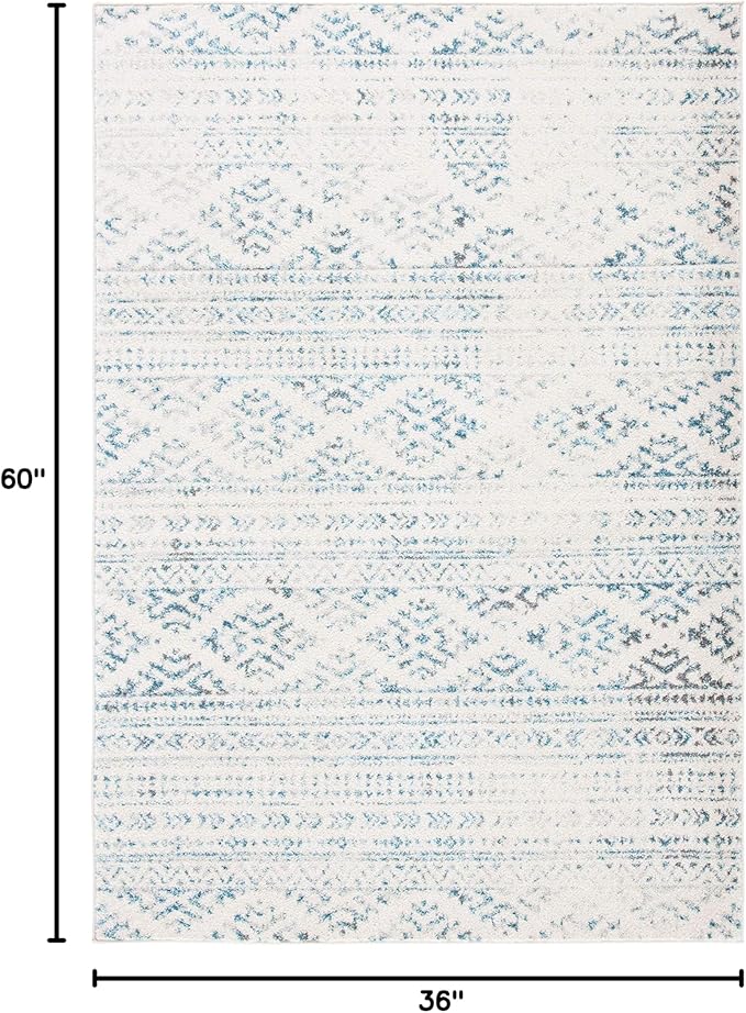 SAFAVIEH Area Rug 3x5 - Tulum Collection - Ivory & Turquoise, Moroccan Boho Tribal Design, Non-Shedding & Easy to Clean, Ideal for Entryway, Foyer, Accent Space, Bedroom (TUL272E)