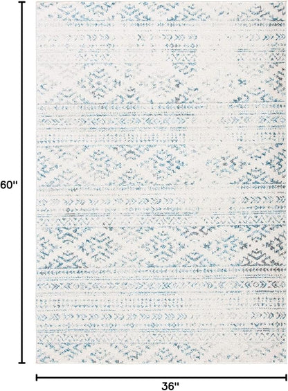 SAFAVIEH Area Rug 3x5 - Tulum Collection - Ivory & Turquoise, Moroccan Boho Tribal Design, Non-Shedding & Easy to Clean, Ideal for Entryway, Foyer, Accent Space, Bedroom (TUL272E)