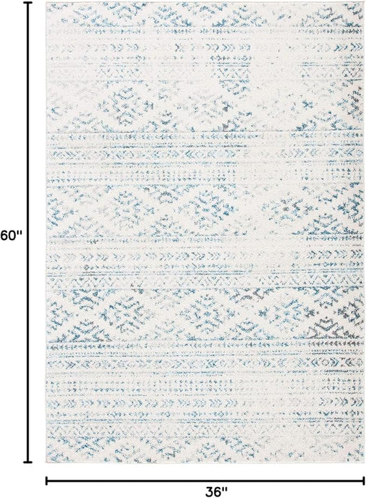 SAFAVIEH Area Rug 3x5 - Tulum Collection - Ivory & Turquoise, Moroccan Boho Tribal Design, Non-Shedding & Easy to Clean, Ideal for Entryway, Foyer, Accent Space, Bedroom (TUL272E)