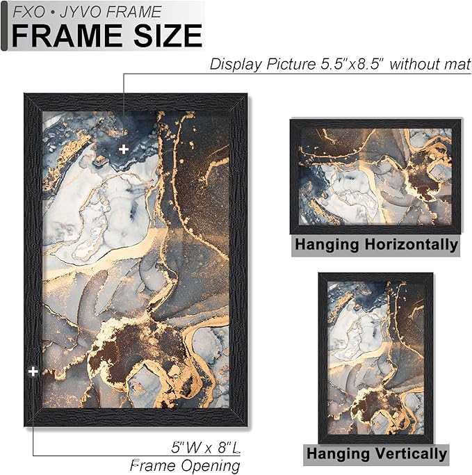 Engineered Wood 5.5x8.5 Picture Frame Set of 2, Black Frame for 5.5 x 8.5 Inch Picture Poster Photo, Light Weight 5.5 by 8.5 Frame with Wood-grain for Wall - 2 Pack/Black/5.5"x8.5"