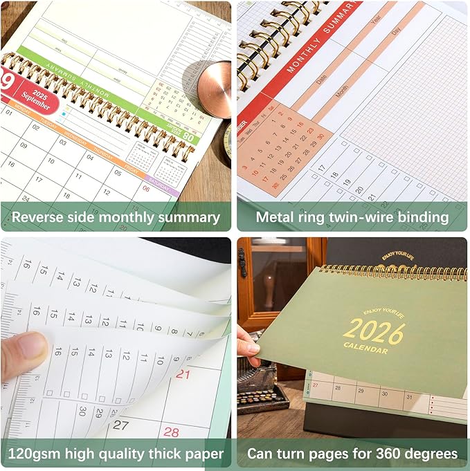 Small Desk Calendar 2025-2026, 18 Months Calendar Runs from Now to Dec 2026, Standing Flip Academic Year Desk Calendar with To-do List & Notes, Metal Ring Twin-Wire Binding with Stickers, Monthly Desktop Calendar for Home Office (Blue)