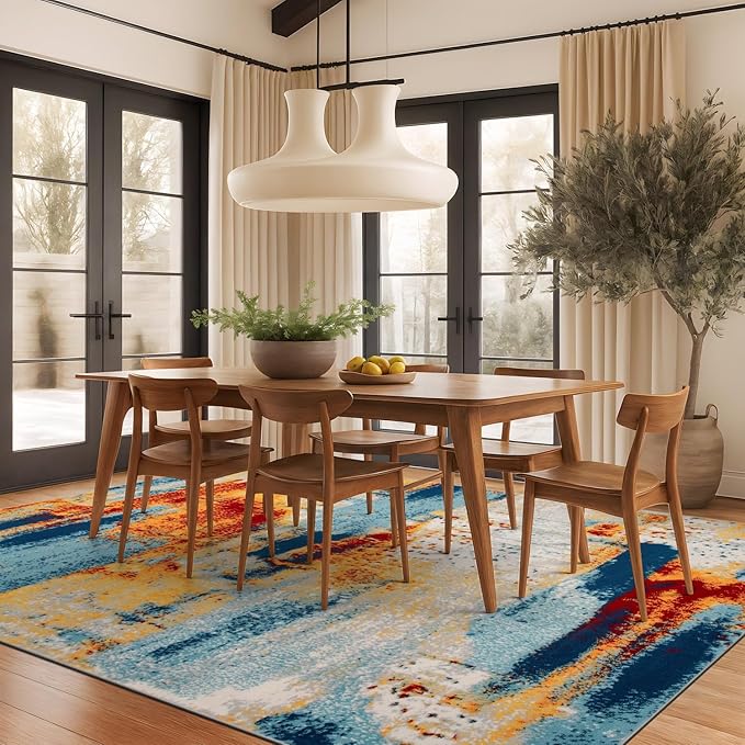 Rugshop Sky Collection Abstract Area Rug, Fade-Resistant Carpet for Open Living Areas or Bedroom,Living Room,Dining Room 7'10" x 10'