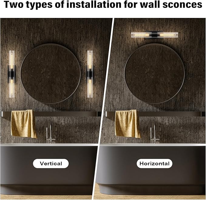 Brass Wall Sconces Set of 2, Bathroom Sconces Wall Lighting, Black Sconces Wall Lighting with Clear Glass Wall Lamp,Wall Mount Lamps Wall Lights for Vanity Light Bedroom Living Room Hallway