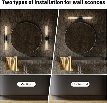 Brass Wall Sconces Set of 2, Bathroom Sconces Wall Lighting, Black Sconces Wall Lighting with Clear Glass Wall Lamp,Wall Mount Lamps Wall Lights for Vanity Light Bedroom Living Room Hallway