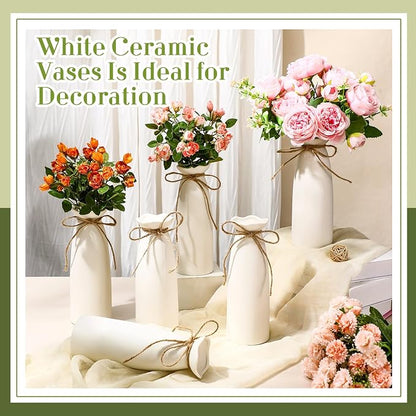 Qinyoung White Ceramic Bud Vase Set of 8, 8'' Small White Flower Vase for Centerpieces, Modern Floral Decor for Wedding Party Dining Table Home Decoration(Fashionable)