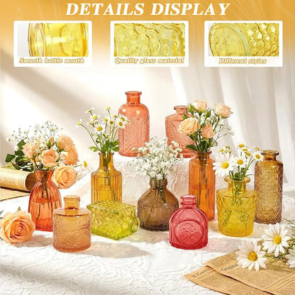 Set of 30 Gold Colored Glass Bud Vases - Small Textured Flower Vases for Centerpieces, Wedding Table Decor, Retro Home Decor Bulk Vase Set for DIY, Events & Gifts