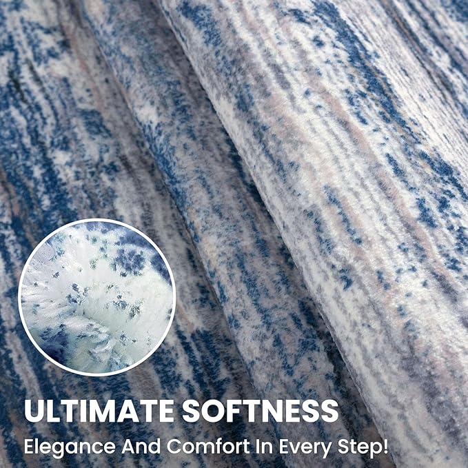 2.6x18 Modern Abstract Runner Rug for Hallways, Navy Blue Gray Neutral Multi Super Soft Hallway Decor Kitchen Rugs with Non-Slip, Non-Shedding Washable Rug for Entryway Bedroom Indoor