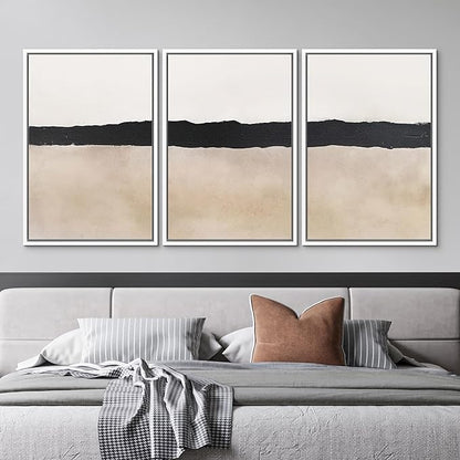 MUDECOR Framed Wall Art Print Set Minimalist Abstract Black Horizontal Brushstroke Illustrations Modern Art Boho Decorative Colorful Chic for Living Room, Bedroom, Office - 24"x36"x3 White