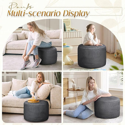 AS AWESLING Round Ottoman Foot Rest Pouf for Living Room Couch - Soft Plush Hassock