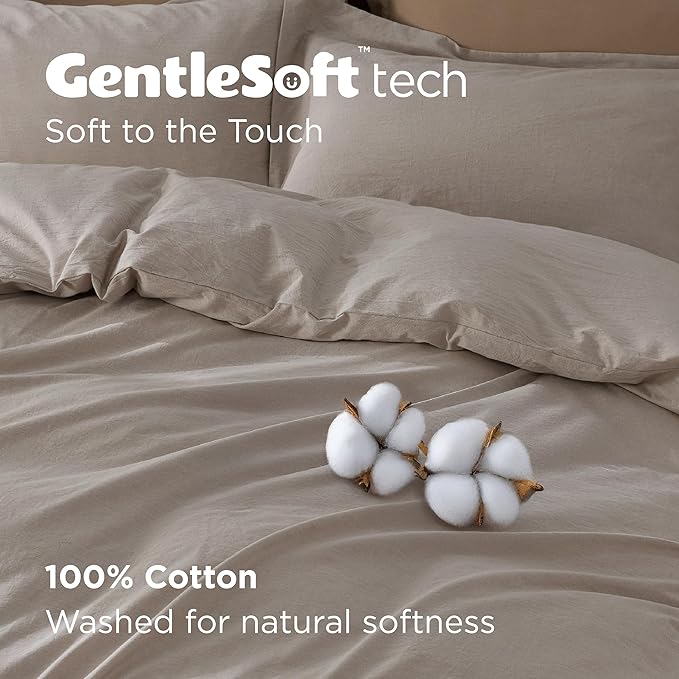 Bedsure 100% Washed Cotton Duvet Cover Full Size - Natural Minimalist Cotton Duvet Cover Linen Like for All Seasons - GentleSoft™ Plain Simple Bedding (Natural, Full, 80"x90")