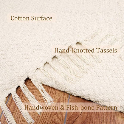 Lahome Boho Kitchen Runner, 2x6 Laundry Room Rug Lightweight Runners for Hallways Washable Runner Rug with Tassels, Farmhouse Cotton Beige Throw Rugs Non Shedding Carpet for Entryway Bathroom