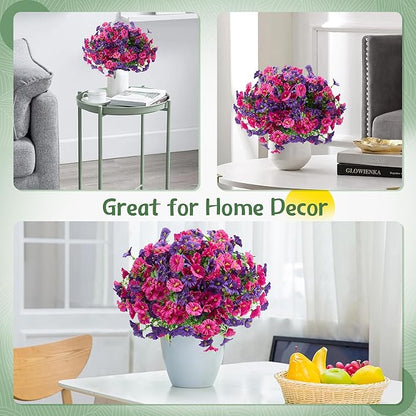 Artificial Flowers for Outdoors Decoration,20 Bundles Fake Morning Glory Petunias for Outside Artificial Faux Plants for Home Porch Patio Balcony Planter Yard Garden Light Purple
